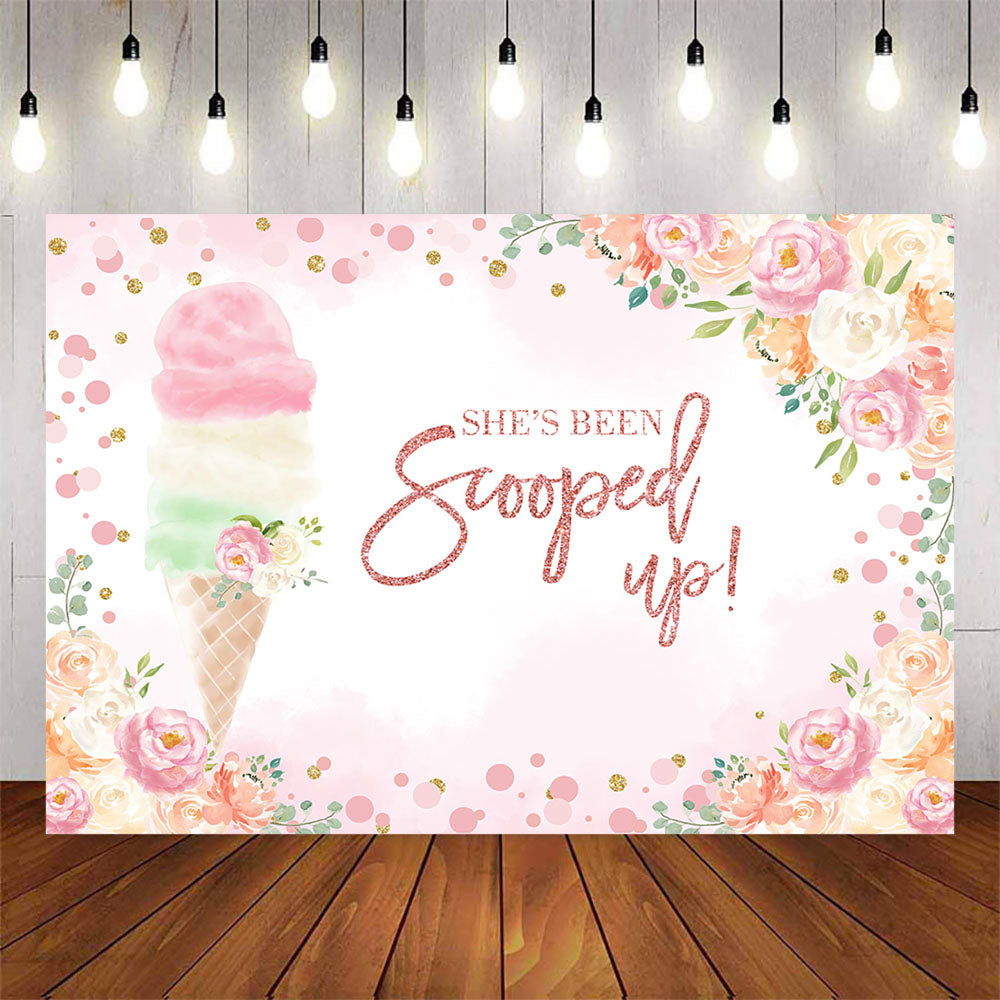 Mocsicka Icecream and Flowers She's Been Scooped up Birthday Backdrop-Mocsicka Party