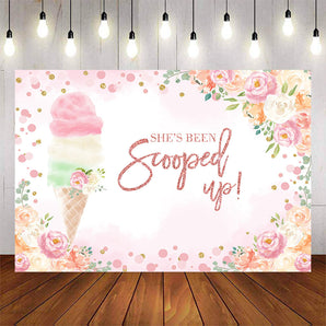 Mocsicka Icecream and Flowers She's Been Scooped up Birthday Backdrop-Mocsicka Party