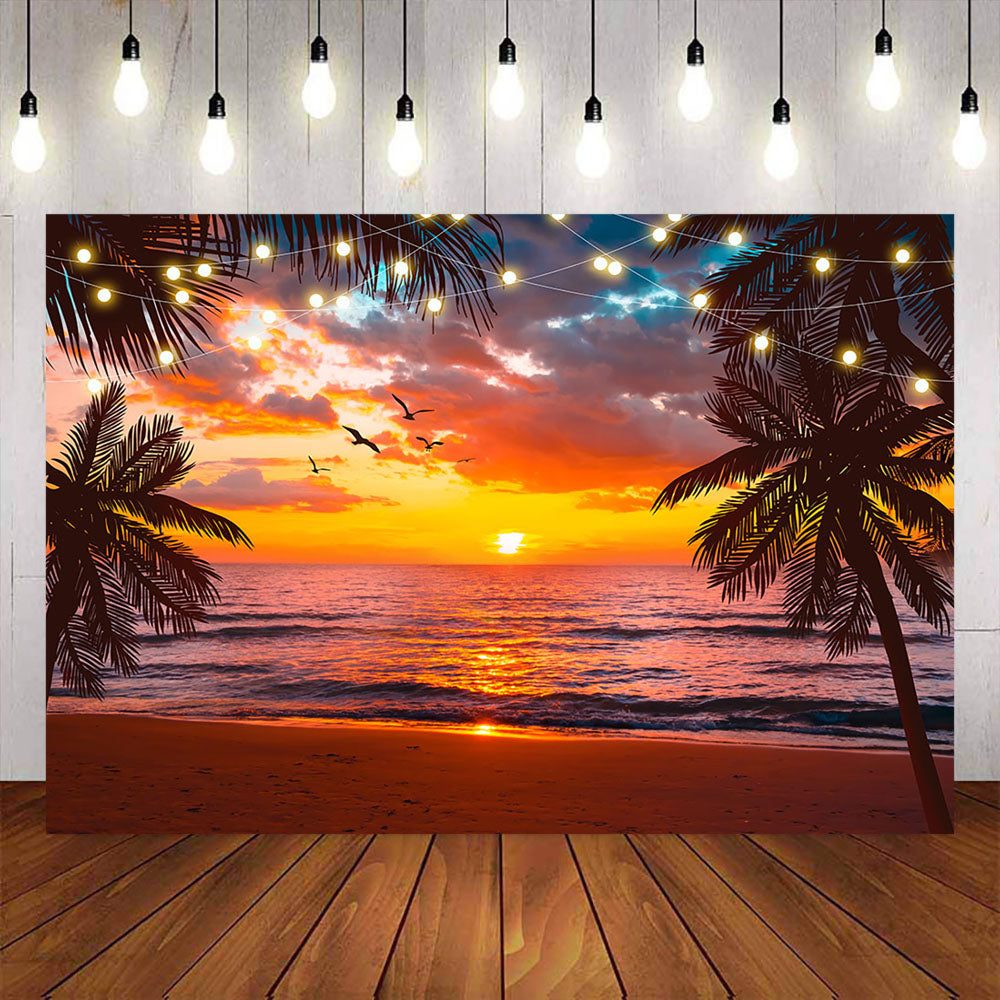 Mocsicka Summer Beach Sunset Plam Leaves Photo Banner-Mocsicka Party