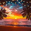 Mocsicka Summer Beach Sunset Plam Leaves Photo Banner