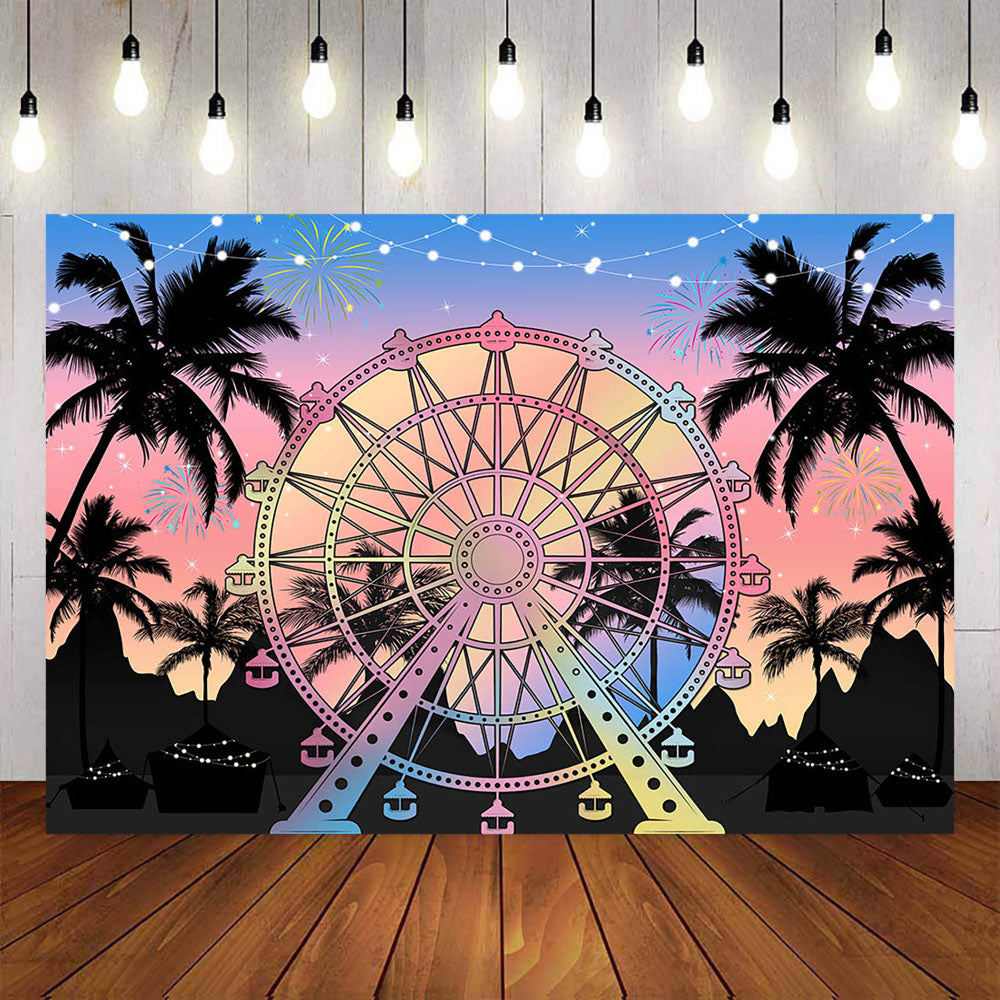Mocsicka Summer Sunset Plam Leaves and Ferris Wheel Photo Banner-Mocsicka Party