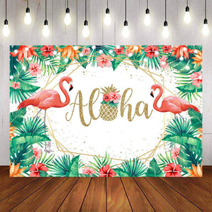 Mocsicka Flamingo and Plam Leaves Aloha Baby Shower Backdrop-Mocsicka Party