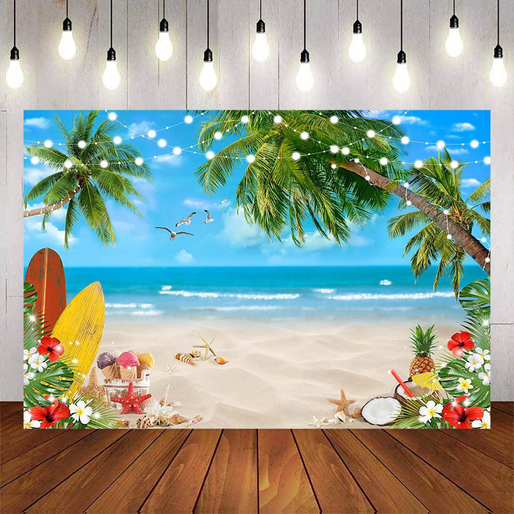 Mocsicka Summer Beach Blue Sky and Surfing Board Photo Backdrop-Mocsicka Party