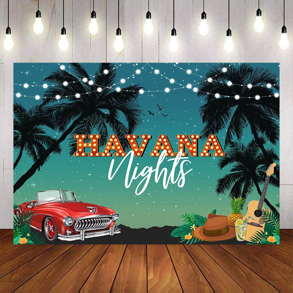 Mocsicka Red Retro Car Havana Night Backdrop-Mocsicka Party