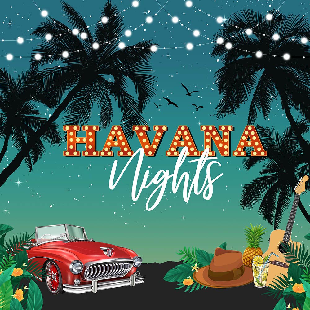 Mocsicka Red Retro Car Havana Night Backdrop