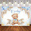 Mocsicka It's A Boy Little Bear and Blue Flowers Baby Shower Backdrop