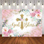 Mocsicka Pink Flowers and Gold Cross God Bless Baby Shower Backdrop-Mocsicka Party