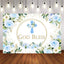 Mocsicka Blue Flowers and Cross God Bless Backdrop-Mocsicka Party