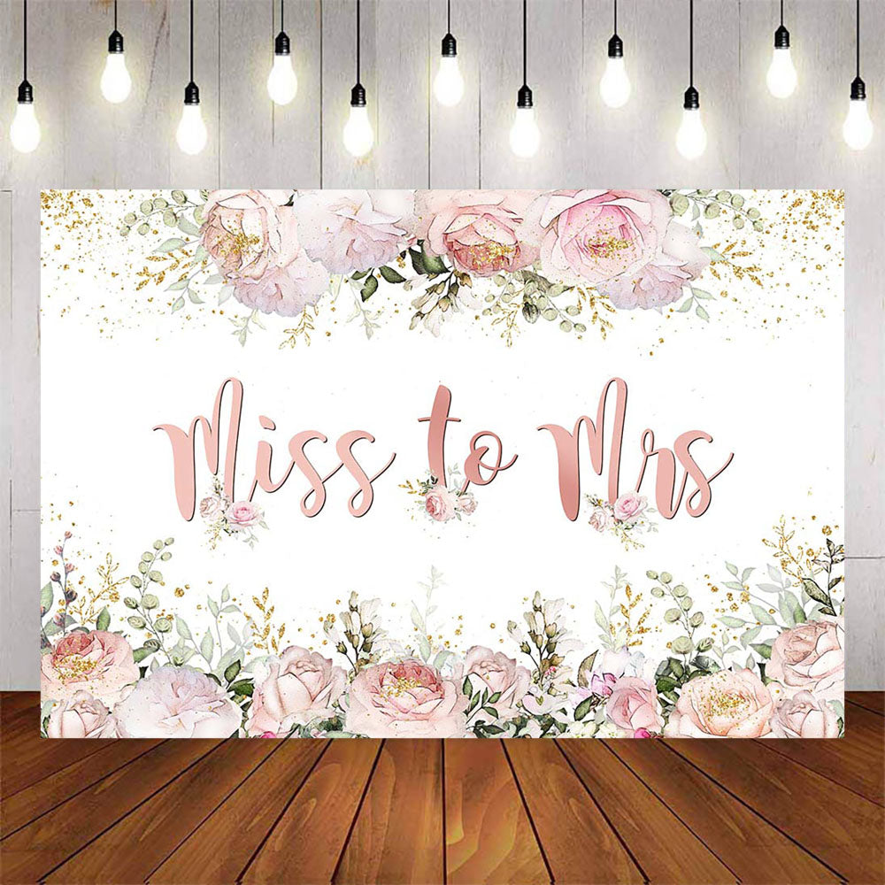 Mocsicka Pink Flowers and Gold Dots Miss to Mrs Backdrop-Mocsicka Party