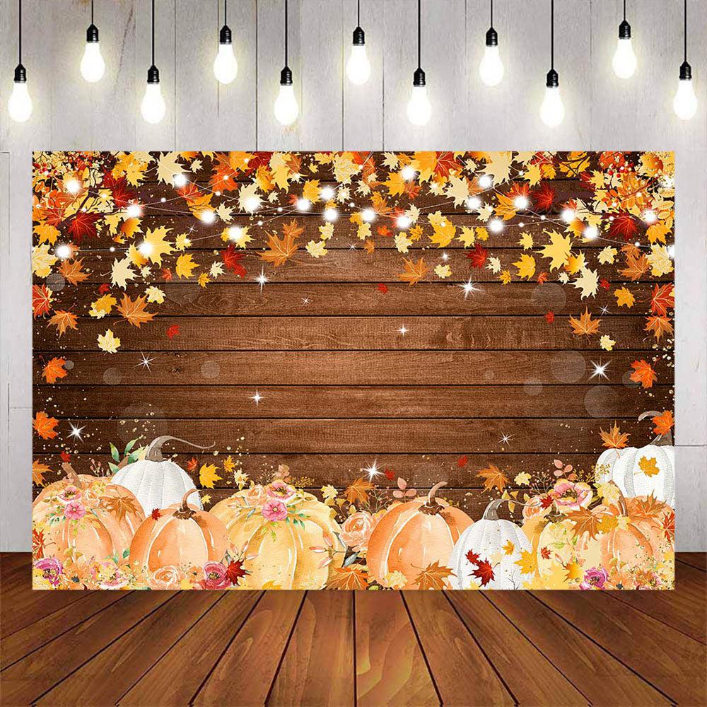 Mocsicka Maple Leaves and Pumpkin Wooden Board Backdrop-Mocsicka Party