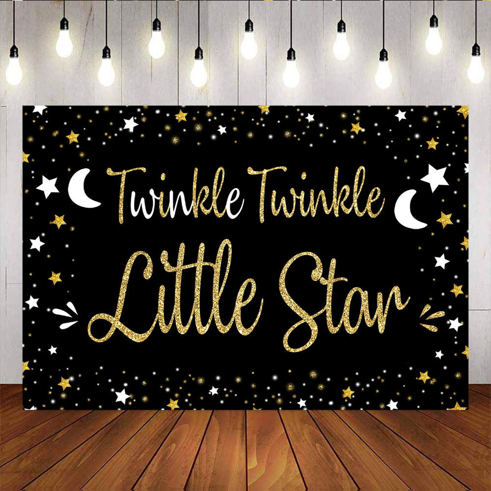 Mocsicka Twinkle Little Stars Baby Shower Backdrop Night Moon Gold Dots Photo Banners-Mocsicka Party