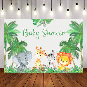 Mocsicka Cartoon Animals Baby Shower Backdrop Safari Plam Trees Background-Mocsicka Party