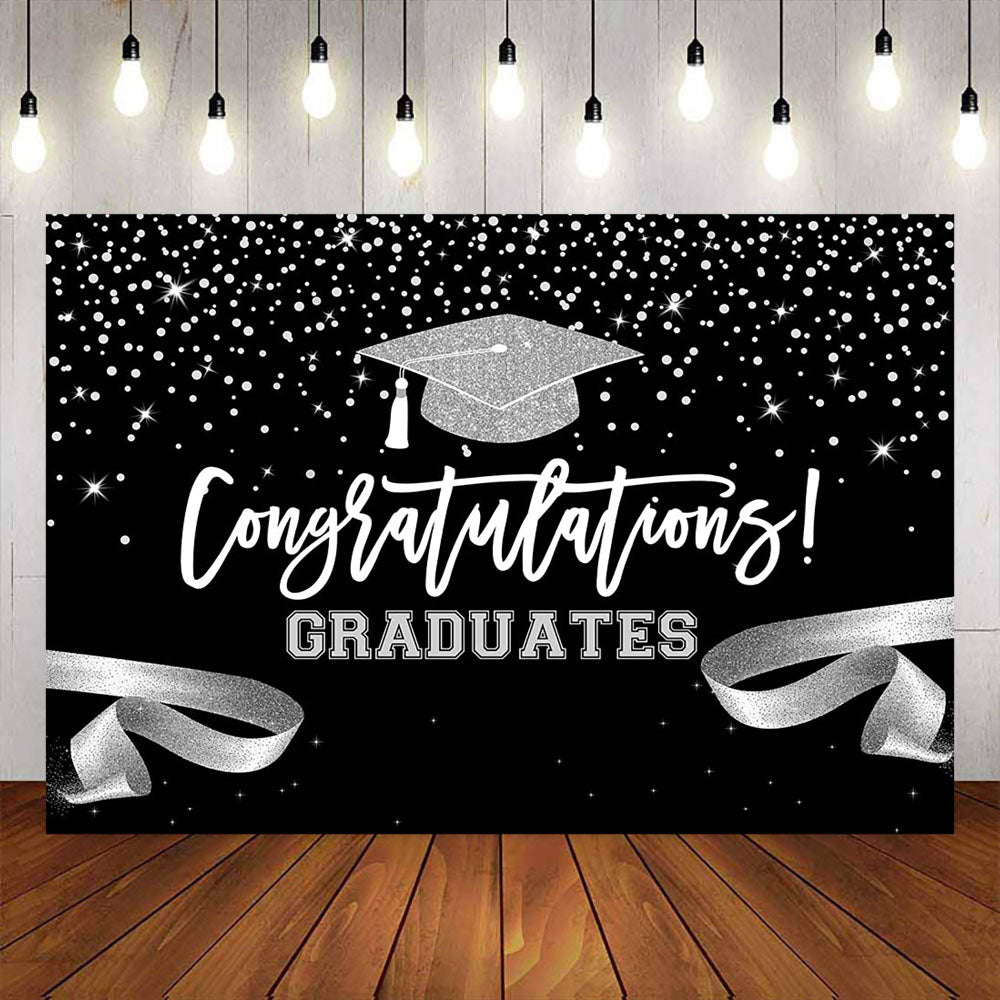 Mocsicka Black and Sliver Congratulations Graduates Backdrops-Mocsicka Party