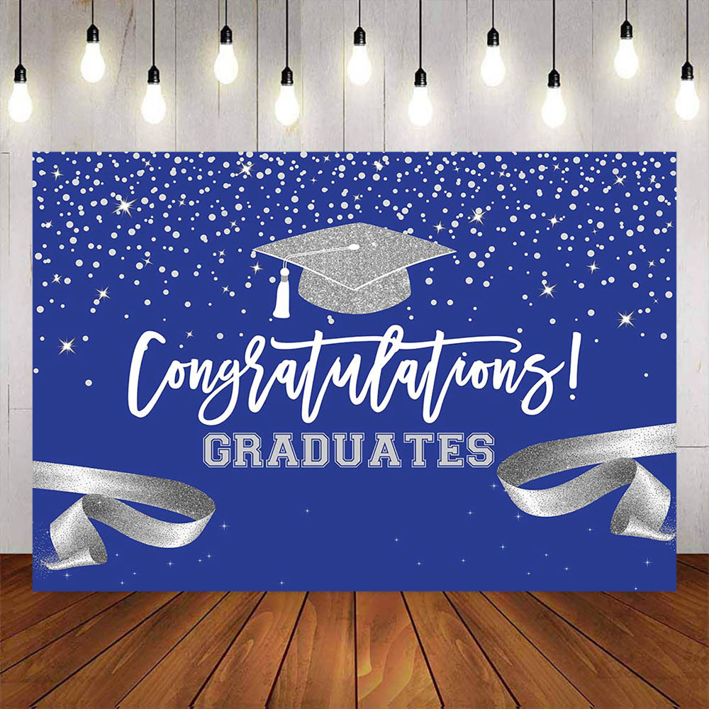 Congratulations Graduates Blue Mocsicka Blue and Sliver Congratulations Graduates Backdrops – Mocsicka ...