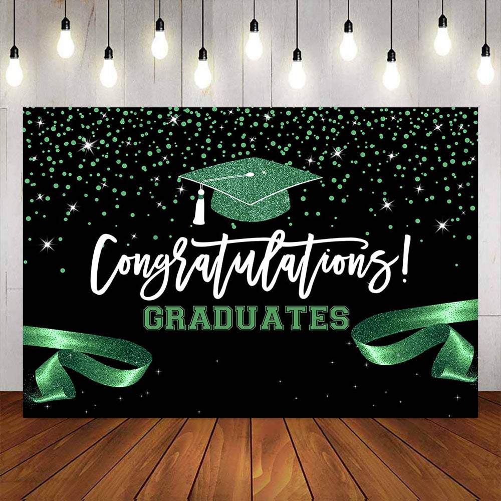 Mocsicka Black and Green Congratulations Graduates Backdrops-Mocsicka Party
