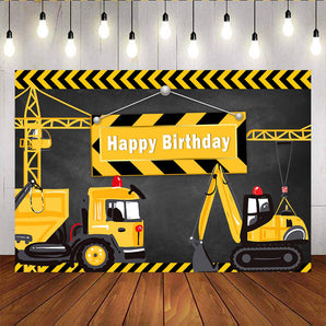 Mocsicka Traffic Theme Photo Backdrop Excavator Happy Birthday Party Props-Mocsicka Party