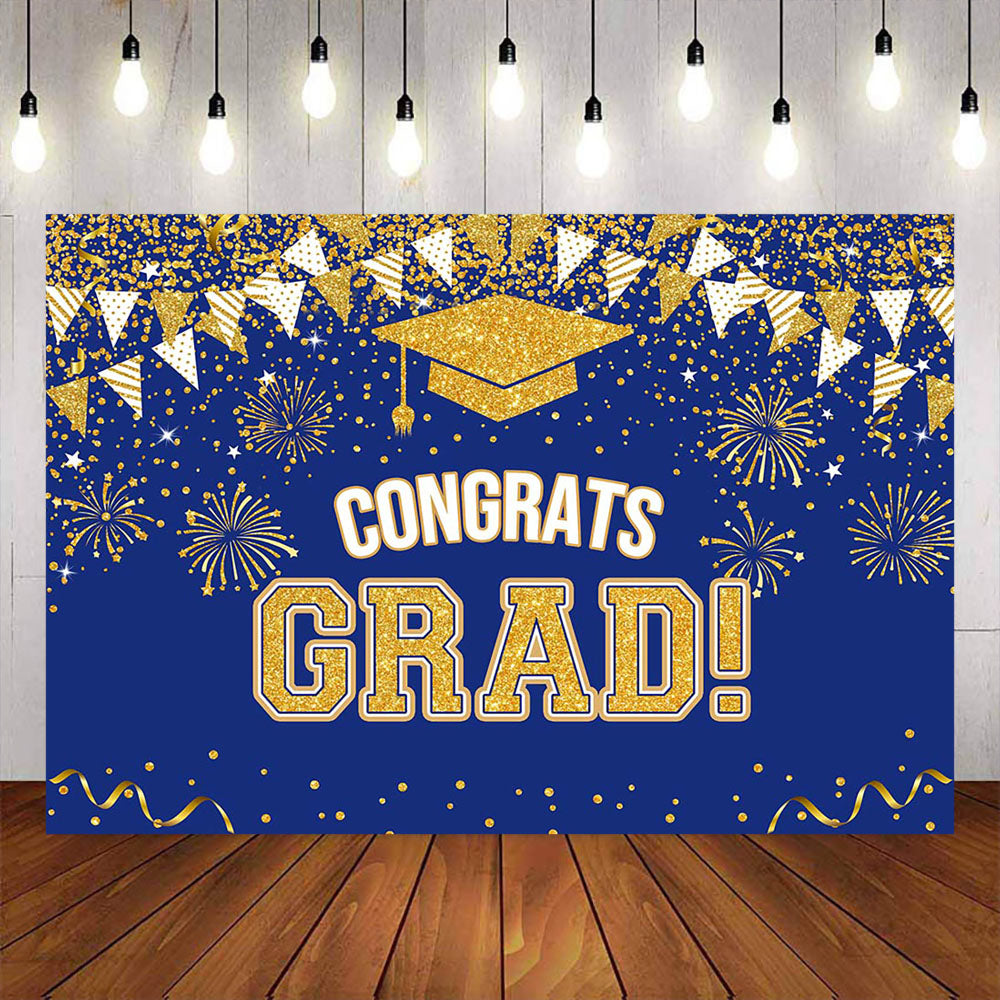 Congratulations Graduates Blue Mocsicka Blue and Gold Congratulations Graduates Backdrops – Mocsicka Party