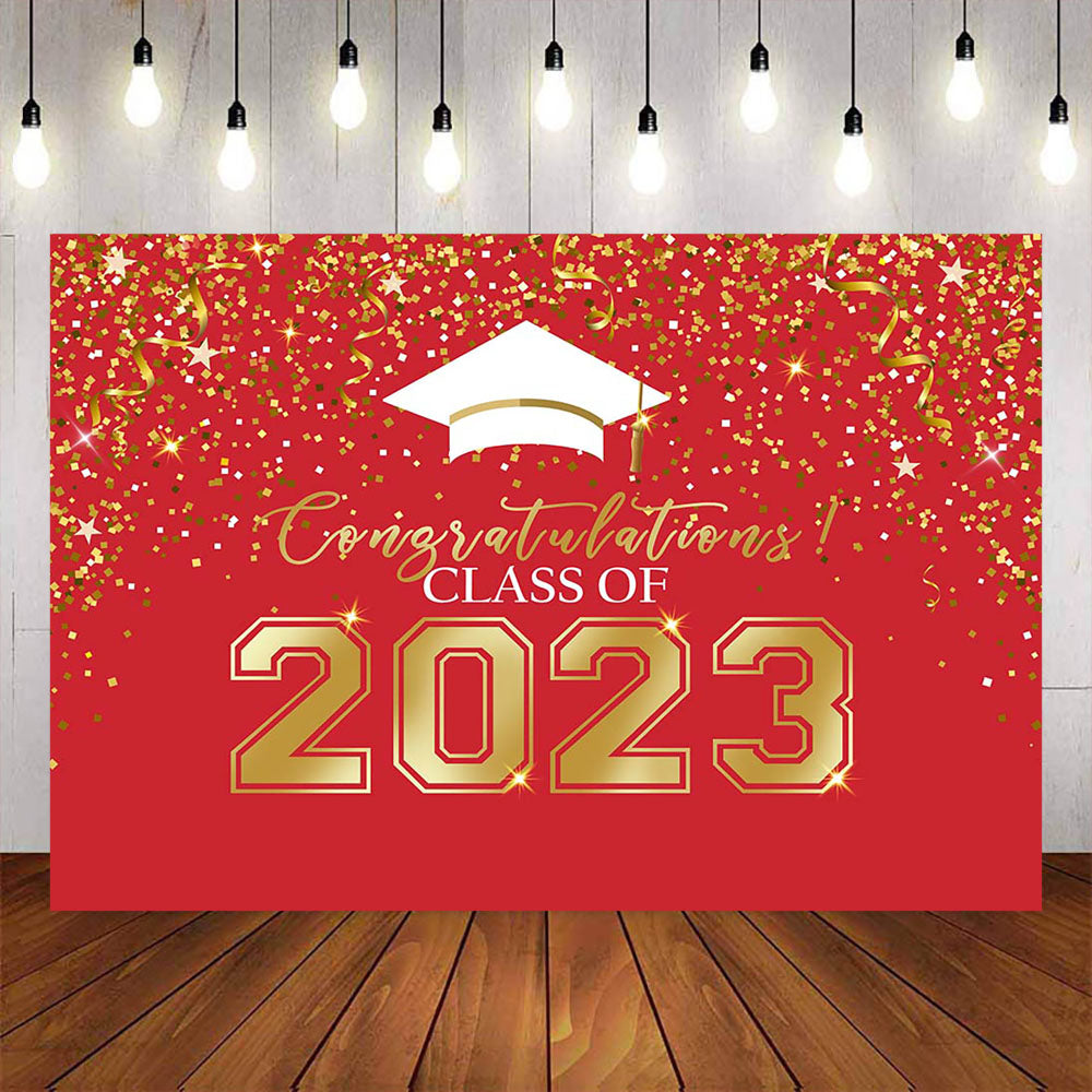 Mocsicka Red and Gold Congratulations Graduates Class of 2023 Backdrops-Mocsicka Party