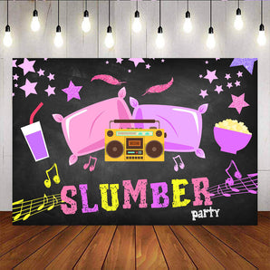 Mocsicka Slumber Party Backdrop Radio and pillow Theme Party Decoration