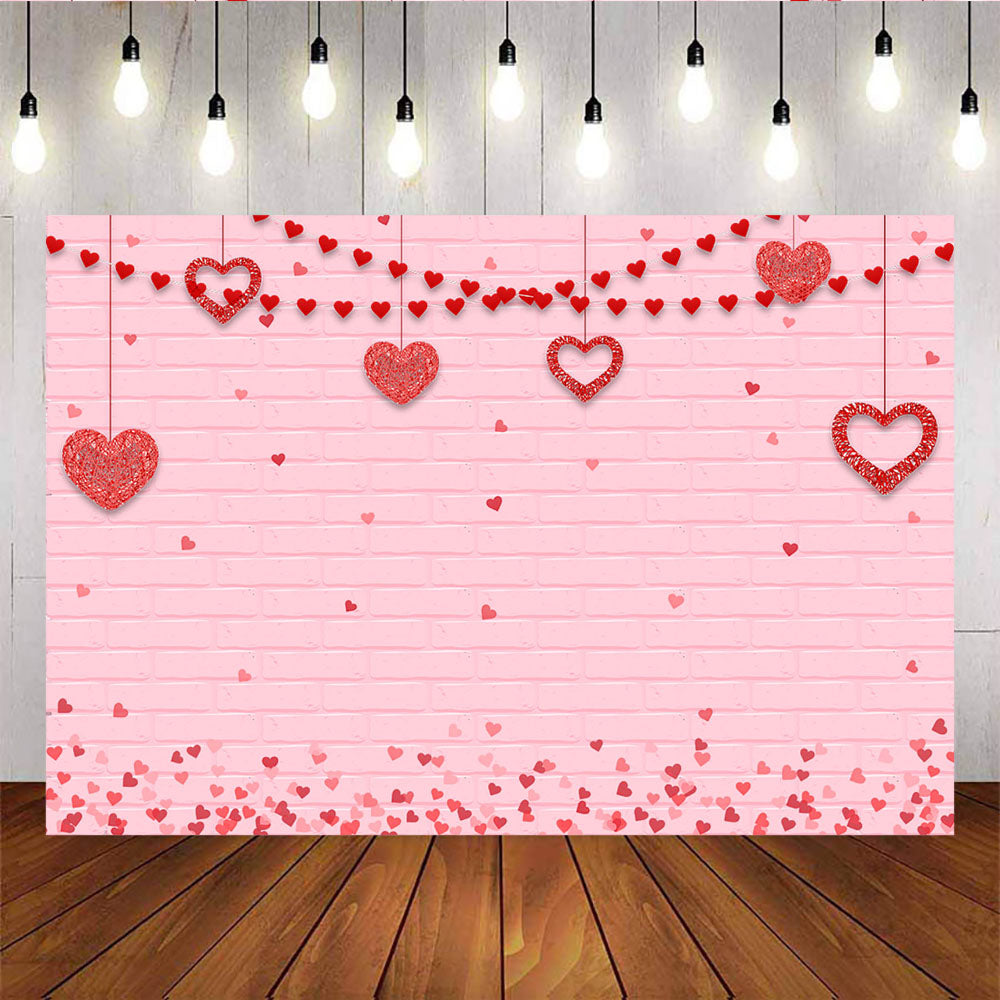 Mocsicka Happy Valentine's Day Pink Wall Red Hearts Photo Backdrop-Mocsicka Party