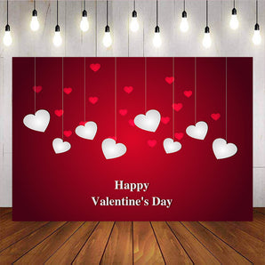 Mocsicka Happy Valentine's Day White Red Hearts Photography Backdrop-Mocsicka Party