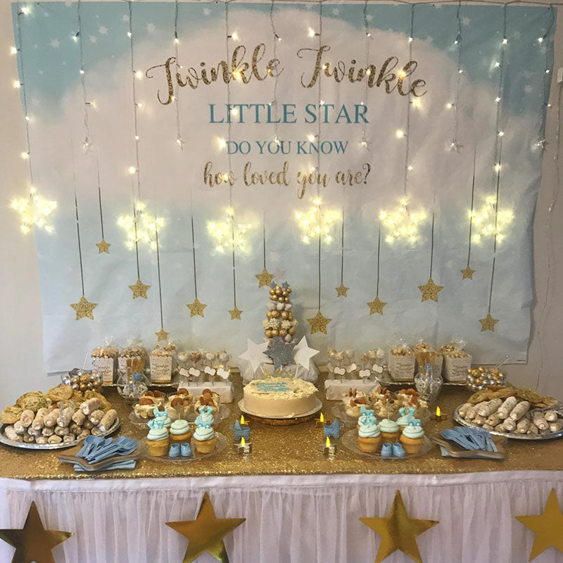 Mocsicka Twinkle Little Star Birthday Backdrop Blue Sky and White Cloud Background-Mocsicka Party