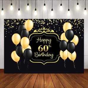 Mocsicka Happy 60th Birthday Party Decor Black Gold Balloons and Dots Backdrops