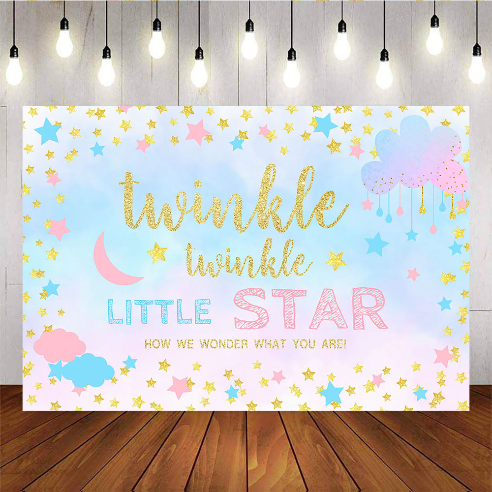 Mocsicka Twinkle Little Stars Baby Shower Backdrop Pink Blue Clouds Background-Mocsicka Party