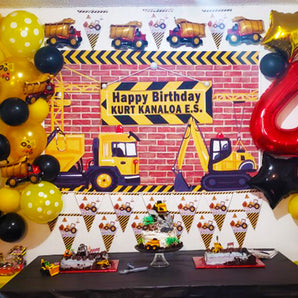 Mocsicka Construction Birthday Party Supplies Dump Truck Custom Backdrop-Mocsicka Party