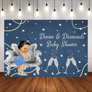 Mocsicka Denim and Diamonds Baby Shower Backdrop Champagne and Pearl Necklace Back ground-Mocsicka Party