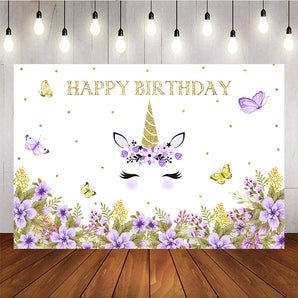 Mocsicka Unicorn Theme Birthday Party Supplies Purple Flowers and Butterflies Backdrop-Mocsicka Party
