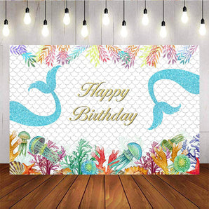 Mocsicka Mermaid Theme Birthday Party Banners Jellyfish and Coral Backdrop-Mocsicka Party