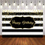 Mocsicka Black and White Stripes Birthday Party Backdrop Gold Dots Background