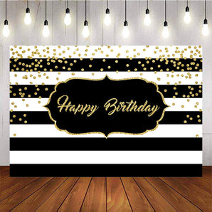 Mocsicka Black and White Stripes Birthday Party Backdrop Gold Dots Background
