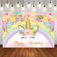 Mocsicka Unicorn Theme Birthday Party Prop Rainbow Flowers and Gold Dots Backdrop