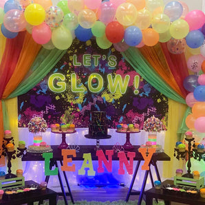 Mocsicka Let's Glow Backdrop Glow in the Dark Birthday Party Decoration Prop-Mocsicka Party