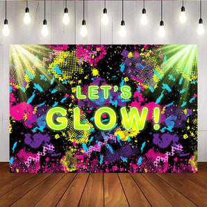 Mocsicka Let's Glow Backdrop Glow in the Dark Birthday Party Decoration Prop