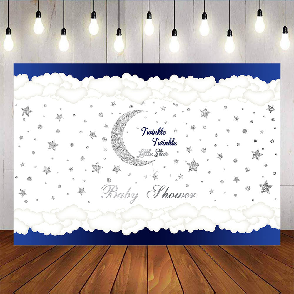 Mocsicka Twinkle Little Stars Baby Shower Background Sliver Dots Clouds Photo Backdrop-Mocsicka Party