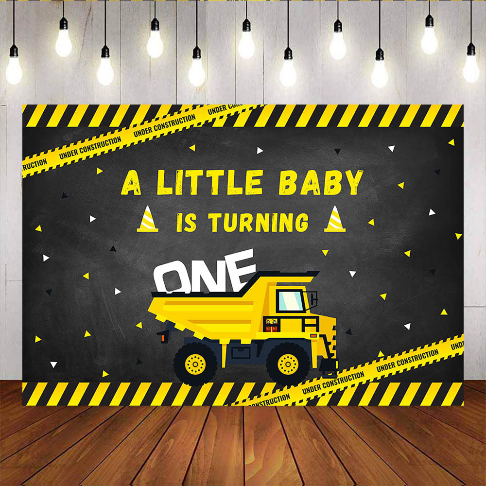 Mocsicka A Little Baby is Turning One Traffic Backdrop Excavator First Birthday Party Supplies-Mocsicka Party