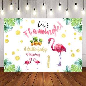 Mocsicka Flamingo 1st Birthday Party Supplies Palms Tree Pineapple Golden Dots Backdrop-Mocsicka Party