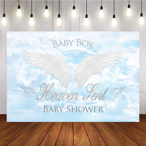 Mocsicka Heaven Sent Baby Shower Backdrop Angel Wings Blue Sky Background-Mocsicka Party