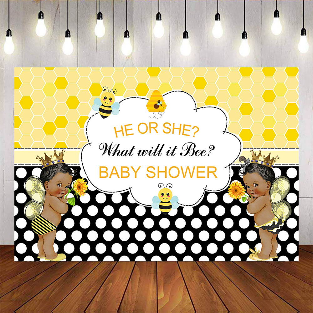 Mocsicka He or She Honey Bee Gender Reveal Party Decor Custom Baby Shower Backdrop-Mocsicka Party