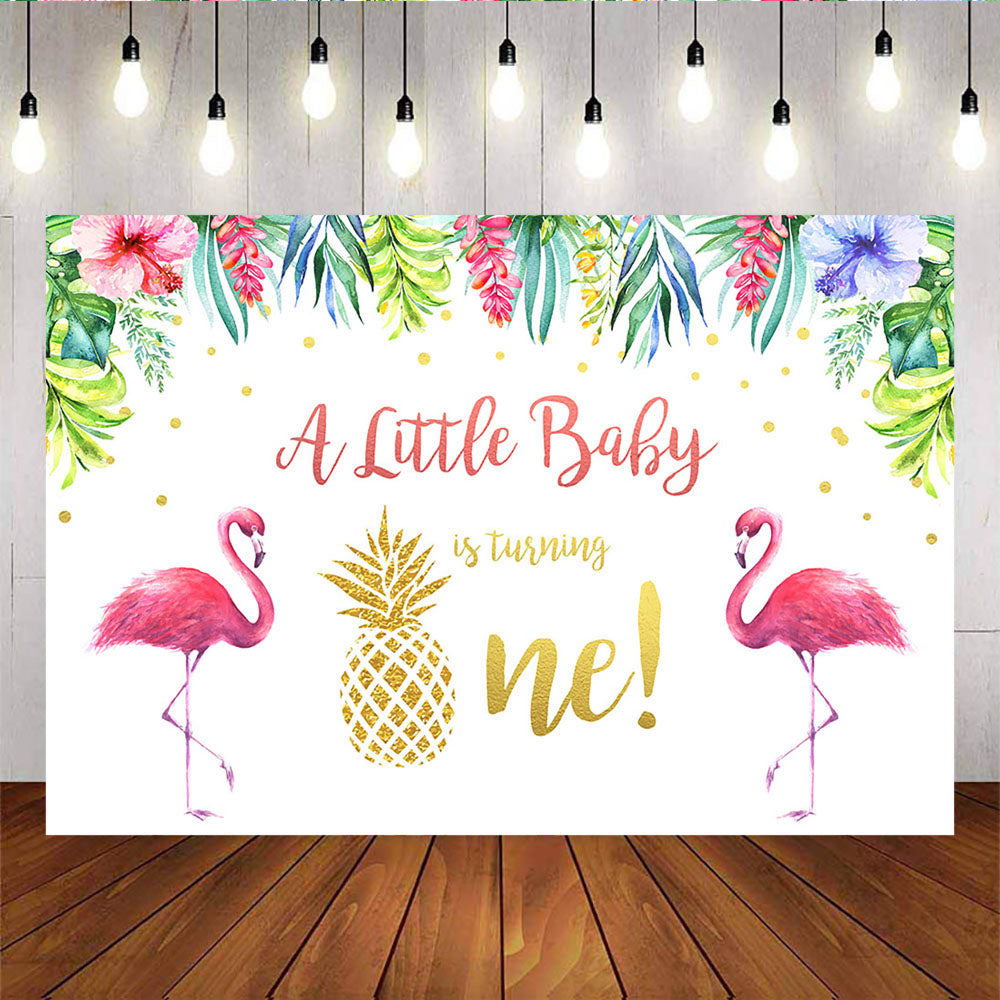 Mocsicka Flamingo 1st Birthday Party Banners Gold Pineapple Summer Tropical Floral Backdrop-Mocsicka Party