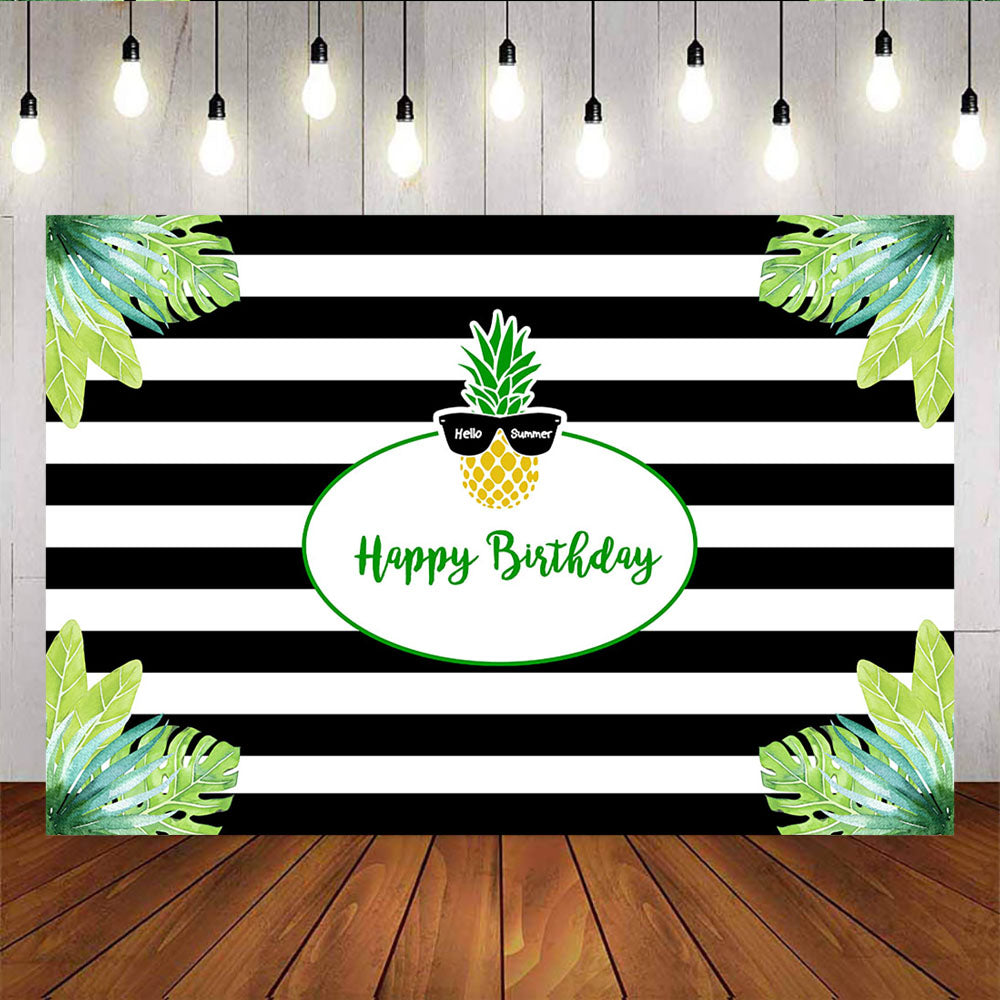 Mocsicka Hello Summer Aloha Happy Birthday Backdrop Stripes Plam Leaves Bankground-Mocsicka Party
