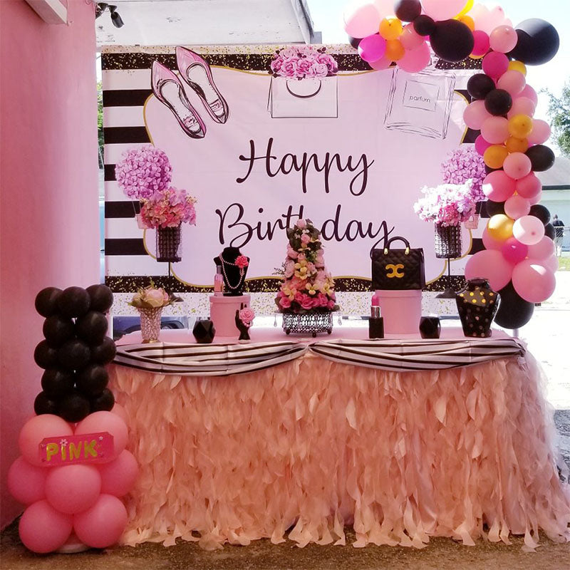 Mocsicka High Heels and Perfume Birthday Backdrop Pink Gold Dots Back Drops-Mocsicka Party