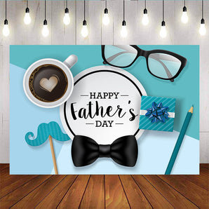 Mocsicka Happy Father's Day Background Coffee Reading Glasses and Black Bow Tie Backdrop-Mocsicka Party