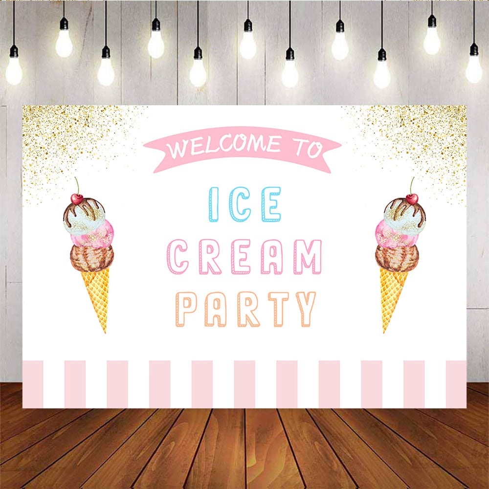 Mocsicka Welcome to Ice Cream Party Backdrop Happy Birthday Party Supplies-Mocsicka Party