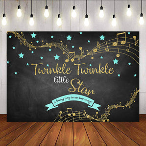 Mocsicka Twinkle Little Stars Backdrop Gold Music Staff Baby Shower Background-Mocsicka Party