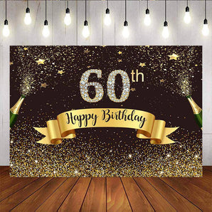 Mocsicka Diamonds 60th Birthday Backdrop Champagne and Gold Dots Background