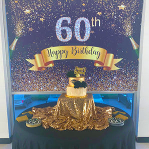 Mocsicka Diamonds 60th Birthday Backdrop Champagne and Gold Dots Background-Mocsicka Party